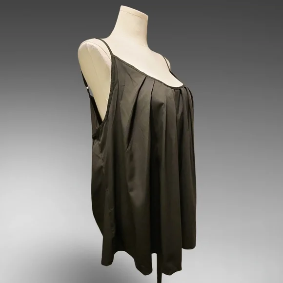 Dark Camo Green Pleated Babydoll Sleeveless Camisole Top - Picture 7 of 11